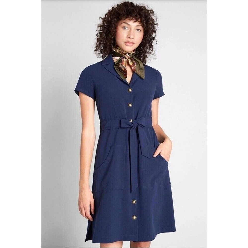 ModCloth Womens‎ Led To Achieve Dress Size L Navy Retro Career Office